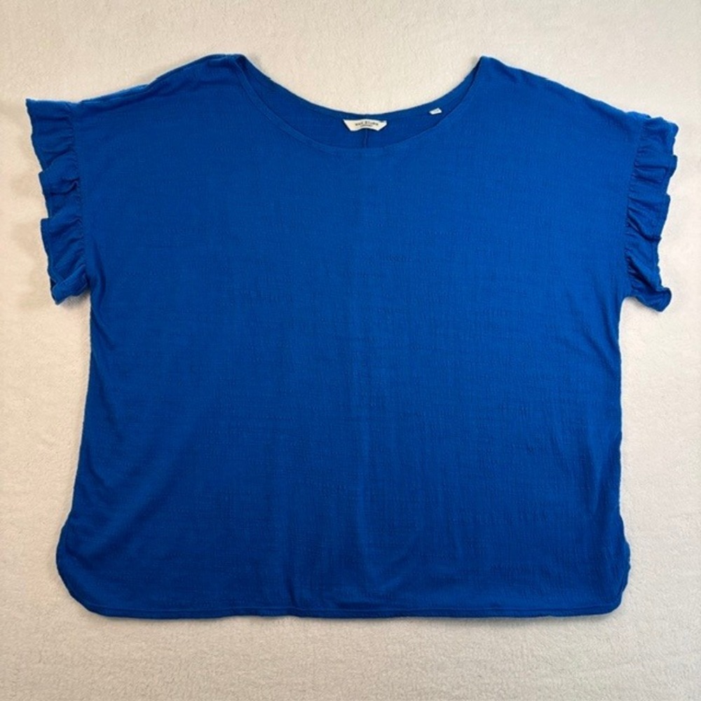 Max Studio London Royal Blue Ruffle Sleeve Textured Blouse Top Women XL